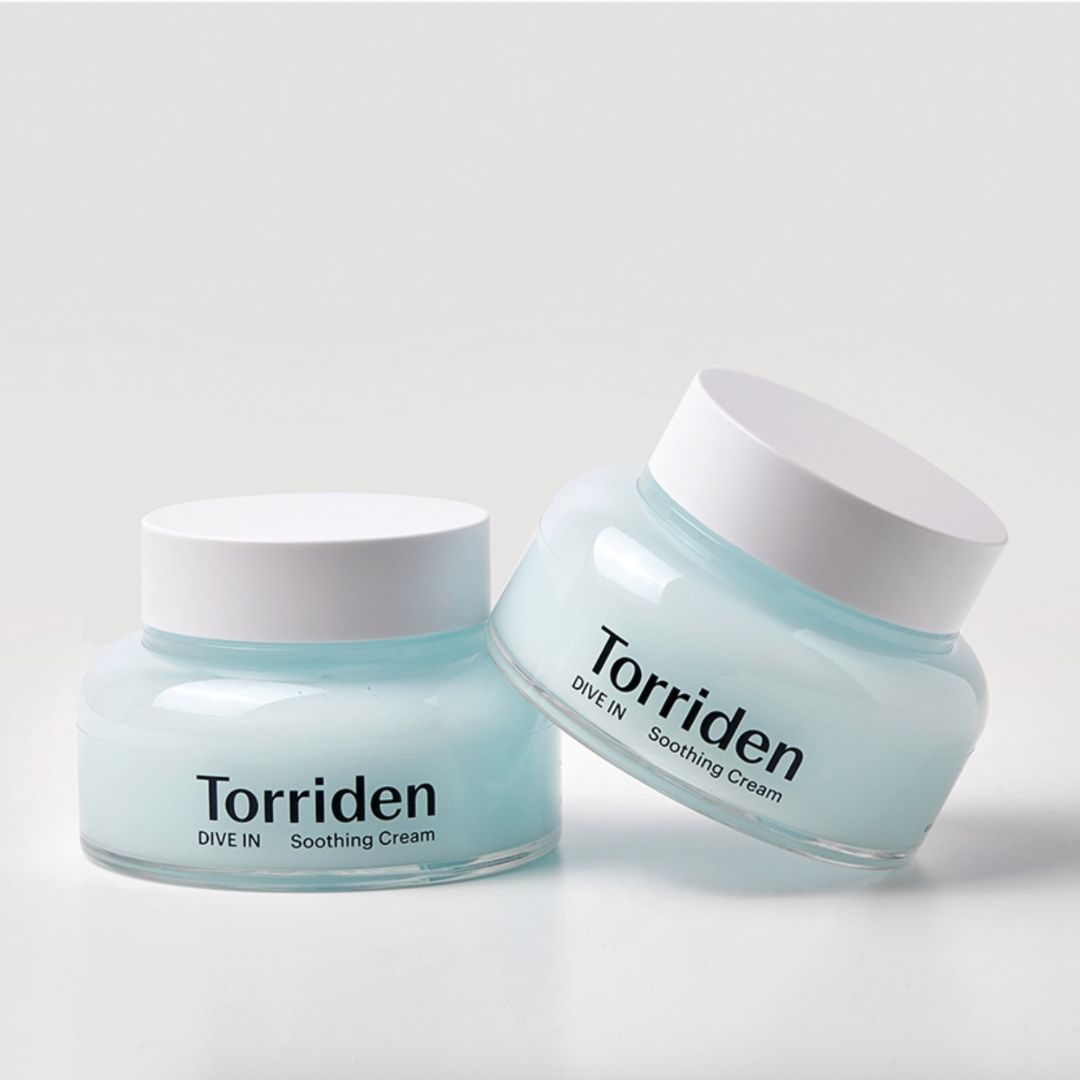 Two jars of Torriden Dive In Soothing Cream on a light grey background