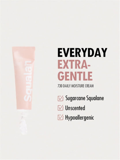 Open tube of Vegreen 730 Daily Moisture Cream with text next to it on a beige background