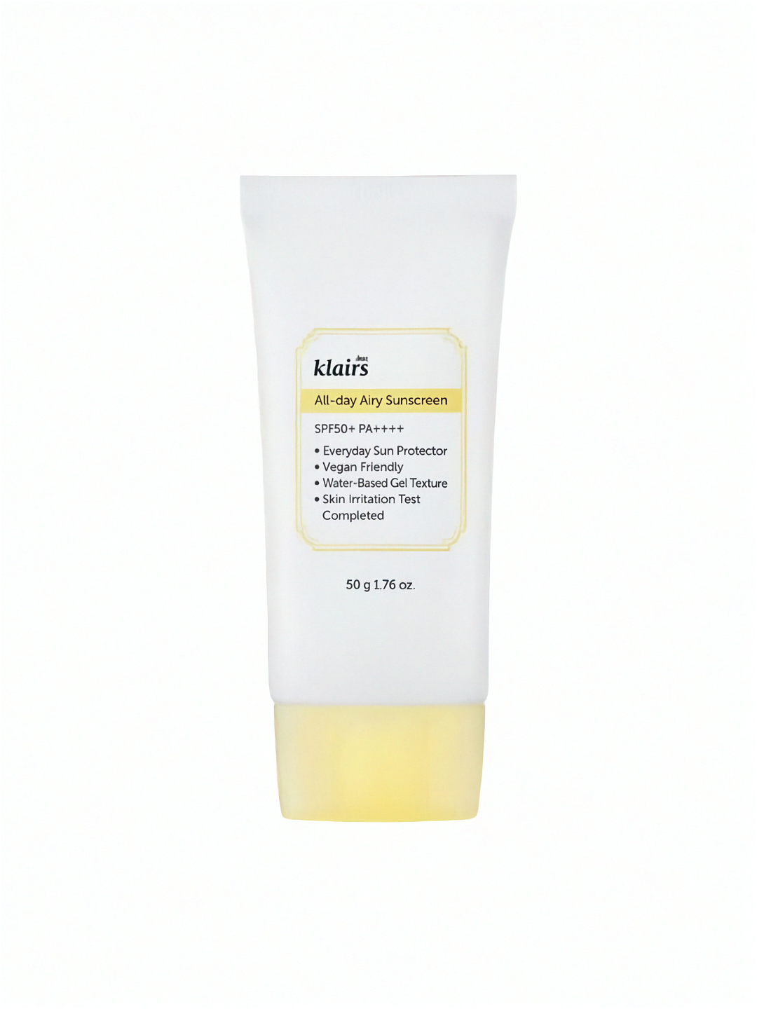 Klairs All Day Airy Sunscreen tube on a white background
