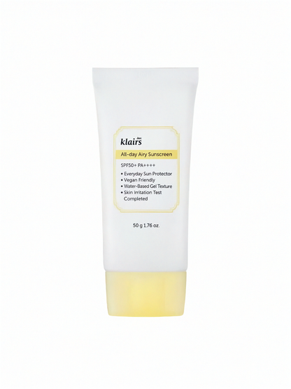 Klairs All Day Airy Sunscreen tube on a white background