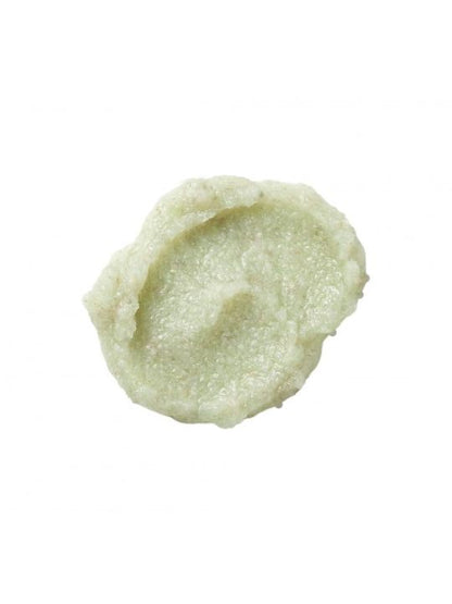 A dollop of green Arencia Cloud Body & Scalp Scrub on a plain white background.