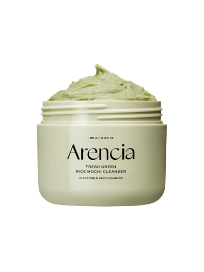 Arencia Fresh Green Rice Mochi Cleanser on white background. Available at Sinless Skincare Switzerland.