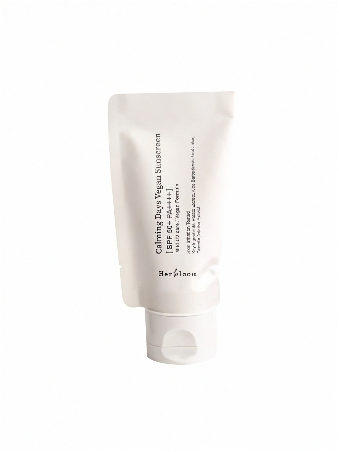 Paper tube of Herbloom Calming Days Vegan Sunscreen SPF 50+ against a white background