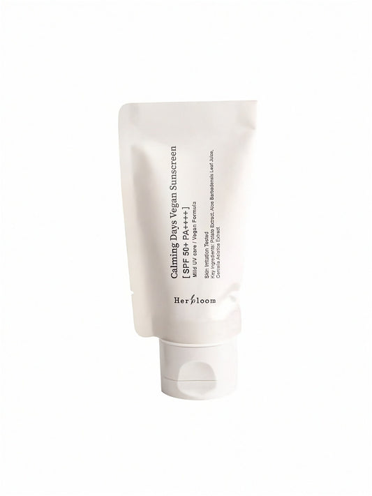 Paper tube of Herbloom Calming Days Vegan Sunscreen SPF 50+ against a white background