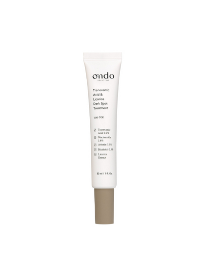 Ondo Beauty's Tranexamic Acid & Licorice Dark Spot Treatment against a white background. Available at Sinless Skincare.