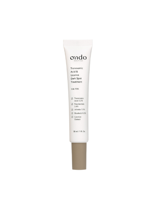 Ondo Beauty's Tranexamic Acid & Licorice Dark Spot Treatment against a white background. Available at Sinless Skincare.