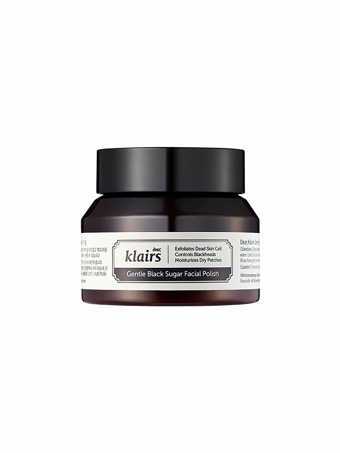 Klairs Gentle Black Sugar Facial Polish jar on a white background
