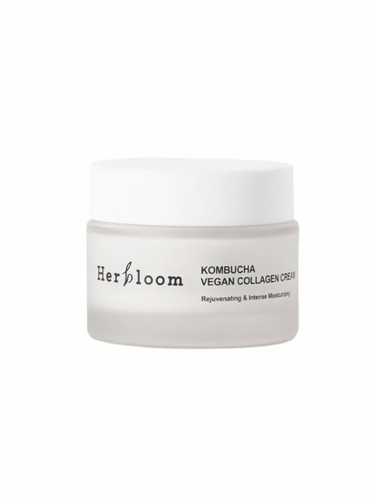 Jar of Herbloom's Kombucha Vegan Collagen Cream on a white background