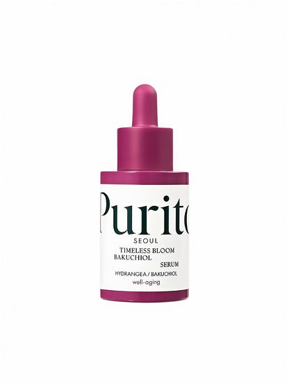 Bottle of Purito Timeless Bloom Backuchiol Serum on a white background