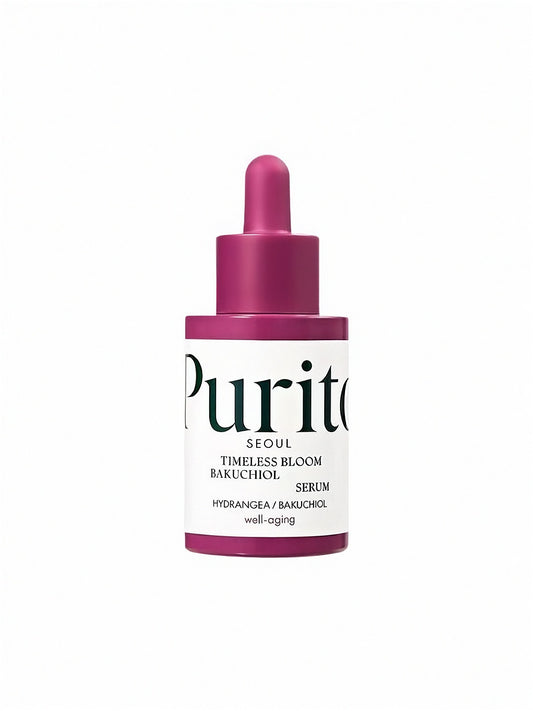 Bottle of Purito Timeless Bloom Backuchiol Serum on a white background