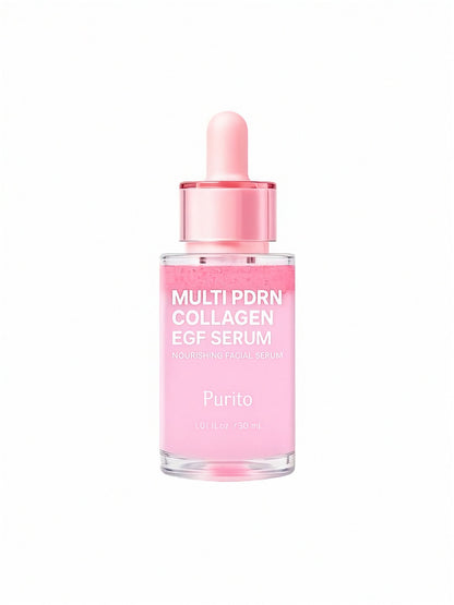 Pink Purito Multi PDRN Collagen EGF Serum bottle on a white background