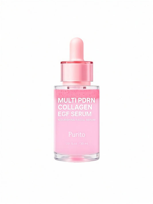 Pink Purito Multi PDRN Collagen EGF Serum bottle on a white background