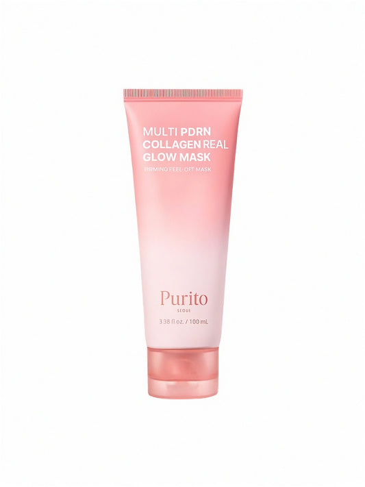 Pink tube of Purito Multi PDRN Collagen Real Glow Mask on a white background