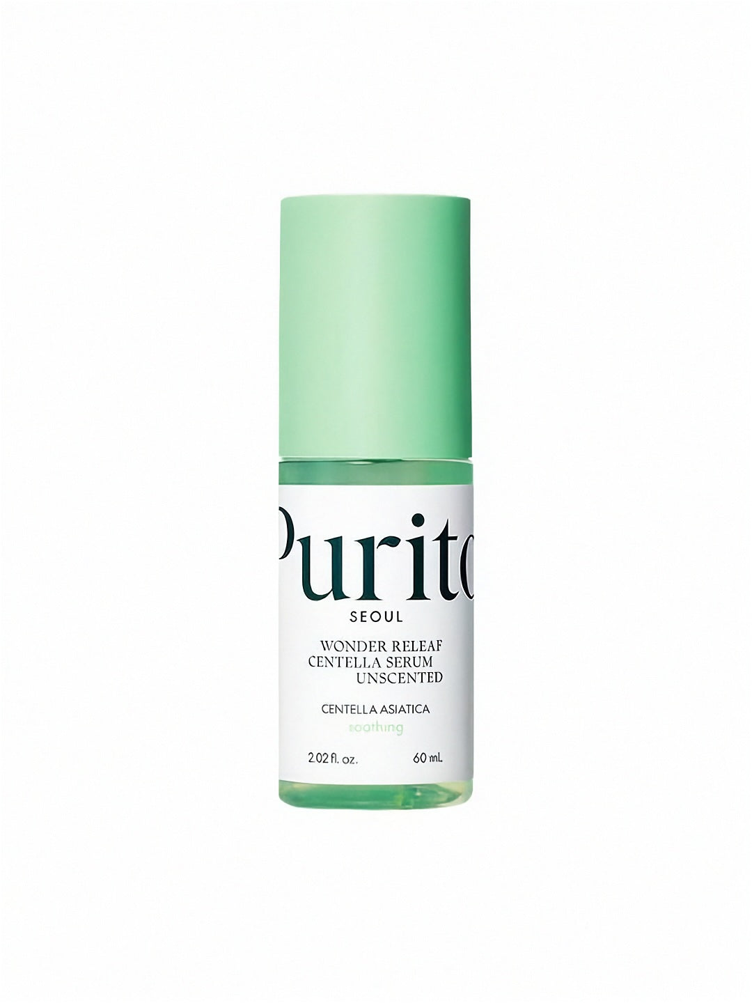 Bottle of Purito Wonder Releaf Centella Serum Unscented on a white background
