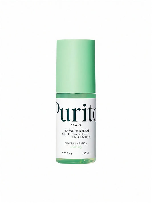 Bottle of Purito Wonder Releaf Centella Serum Unscented on a white background