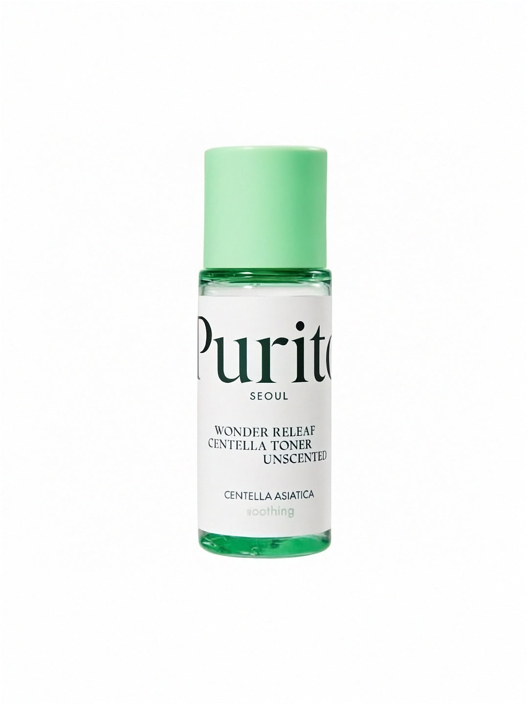 Mini sized bottle of Purito Wonder Releaf Centella Toner Unscented against a white background