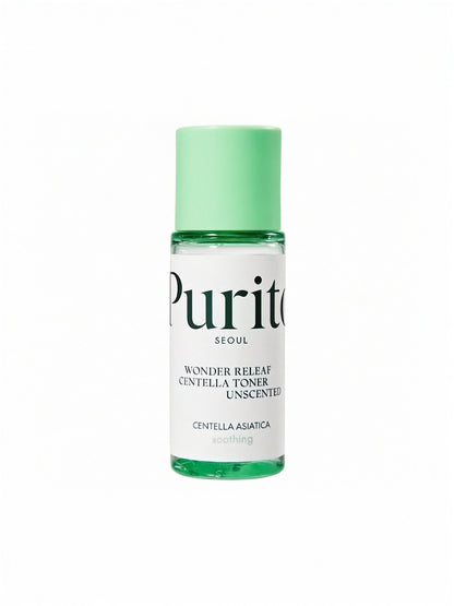 Mini sized bottle of Purito Wonder Releaf Centella Toner Unscented against a white background