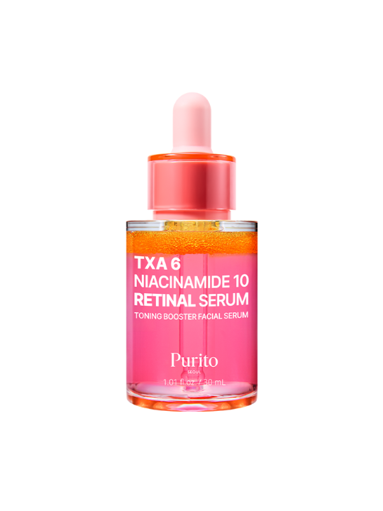 Purito TXA 6 Niacinamide 10 Retinal Serum bottle on a white background. Available at Sinless Skincare Switzerland.