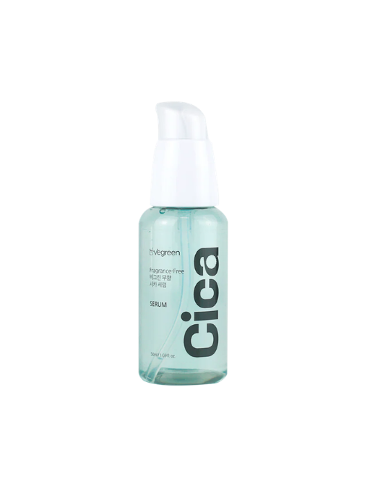Vegreen fragrance-free cica serum on a white background. Available at Sinless Skincare Switzerland.