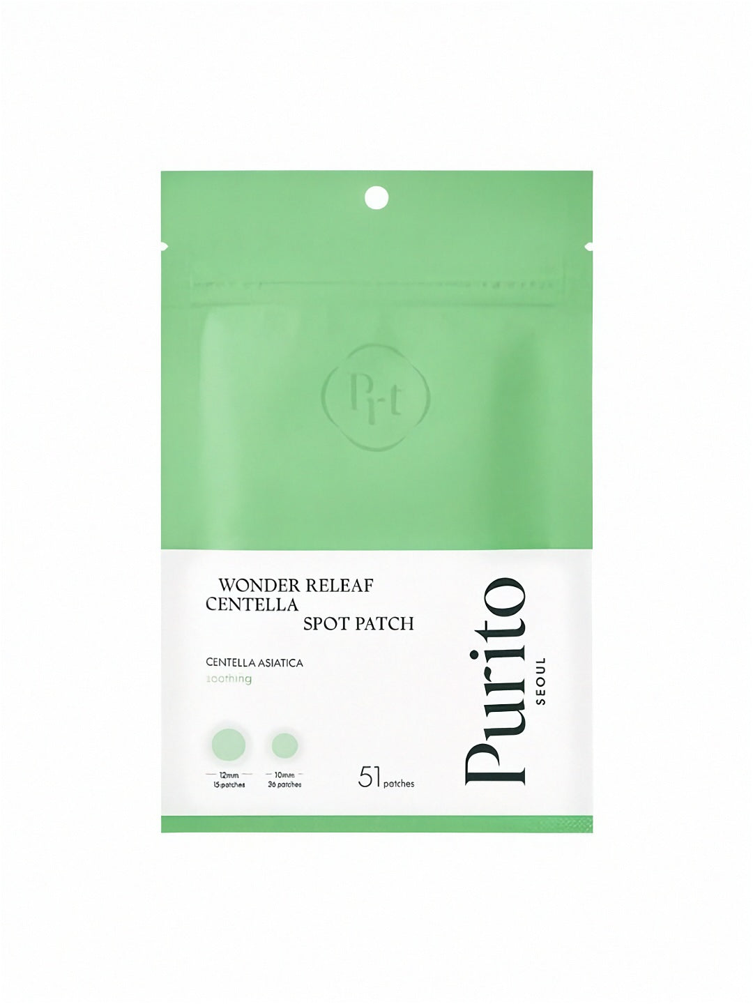 Purito Wonder Releaf Centella Spot Patch packaging on a white background