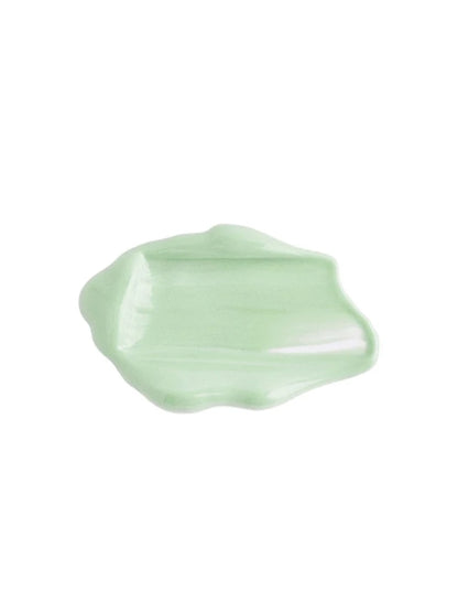 A small, organic-shaped light green  glossy gel swatch centered on a plain white background.