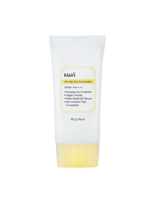 Klairs All Day Airy Sunscreen tube on a white background