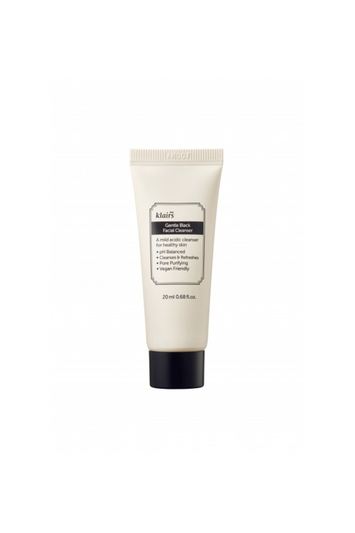 Mini tube of Klairs Gentle Black Facial Cleanser on a white background