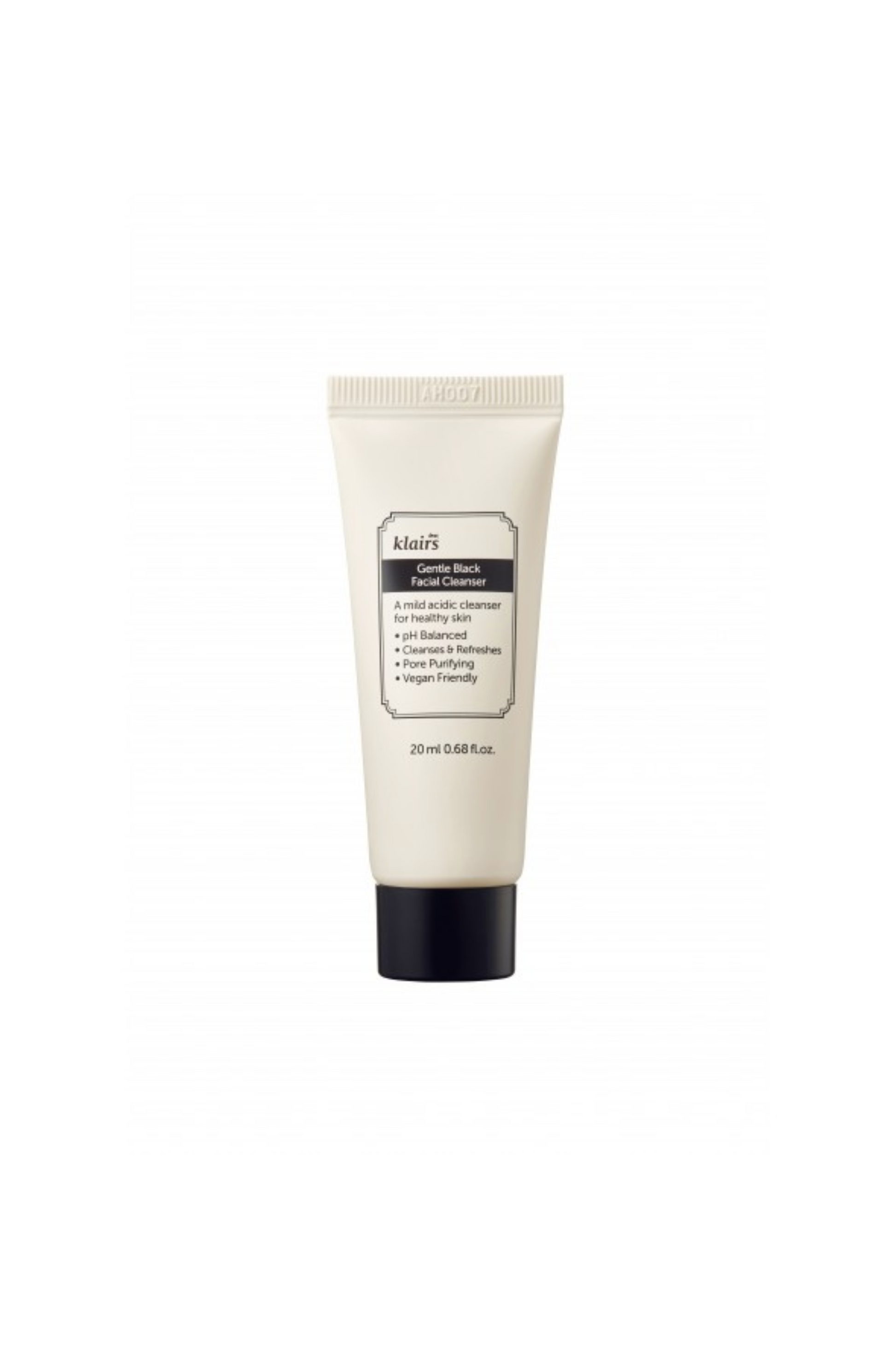 Mini tube of Klairs Gentle Black Facial Cleanser on a white background