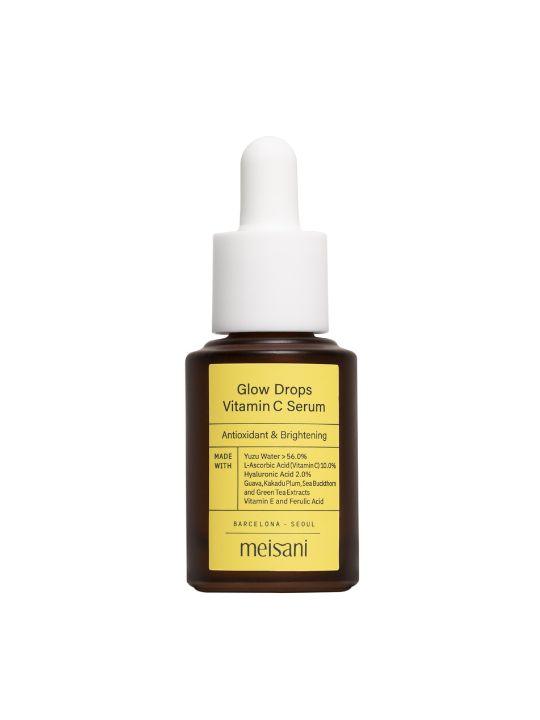 Meisani Glow Drops Vitamin C Serum bottle on a white background