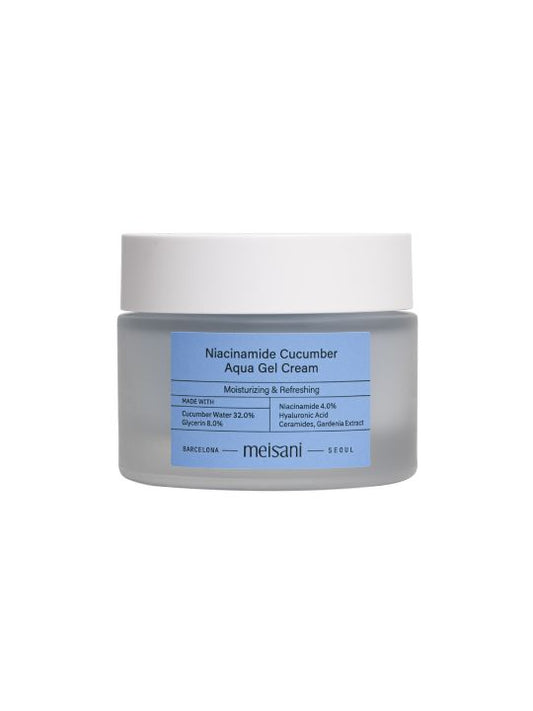Meisani Niacinamide Cucumber Aqua Gel Cream jar on white background