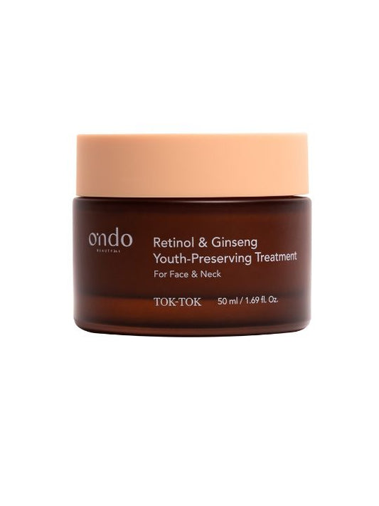 jar of ondo beauty retinol & ginseng youth preserving treatment on a white background