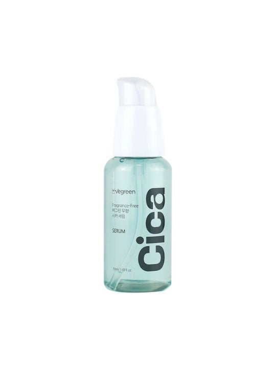 Bottle of Vegreen's Fragrance-Free Cica Serum on a white background